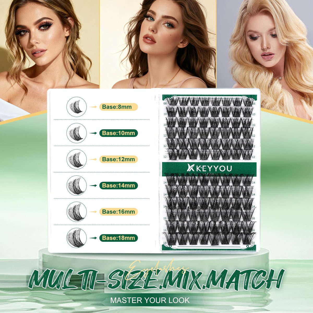 KEYYOU Lash Clusters 96pcs D Curl 14mm application demonstration