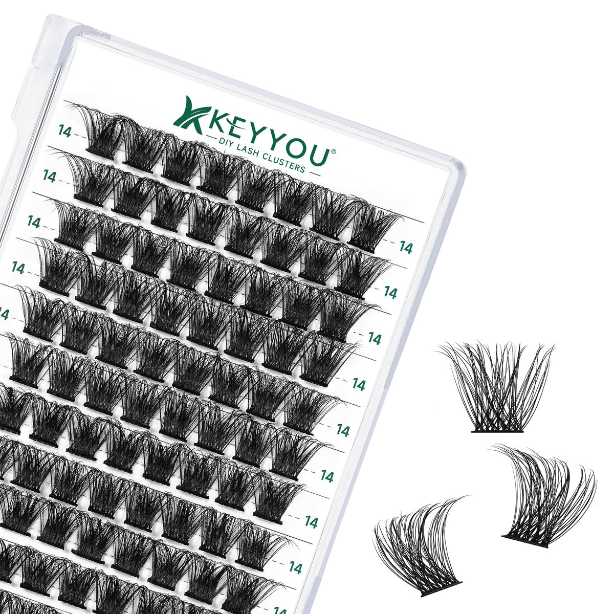 KEYYOU Lash Clusters 96pcs D Curl 14mm front view