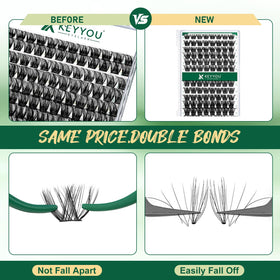 KEYYOU Lash Clusters 96pcs D Curl 14mm tray layout