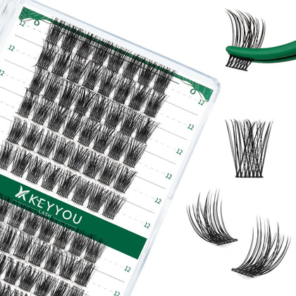 KEYYOU Lash Clusters 96pcs Y11 D Curl 12mm front view