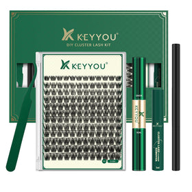 KEYYOU Lash Clusters Kit 144pcs front view with applicators
