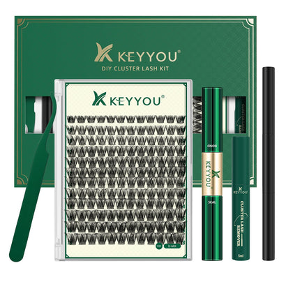KEYYOU Lash Clusters Kit 144pcs front view with applicators