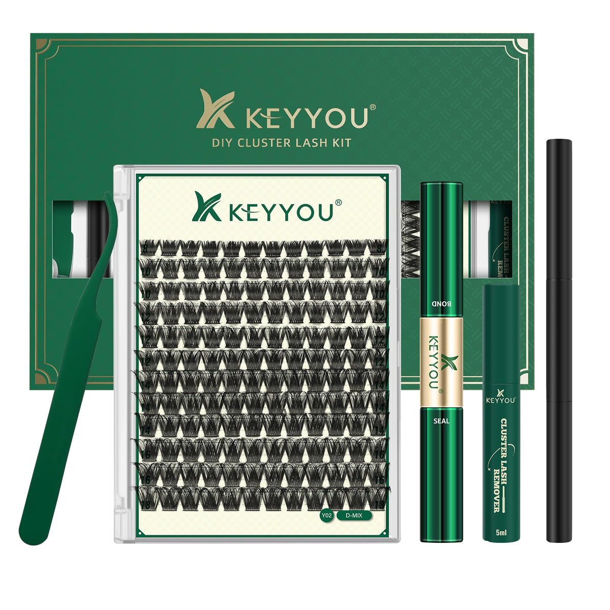 KEYYOU Lash Clusters Kit 144pcs with various lash sizes