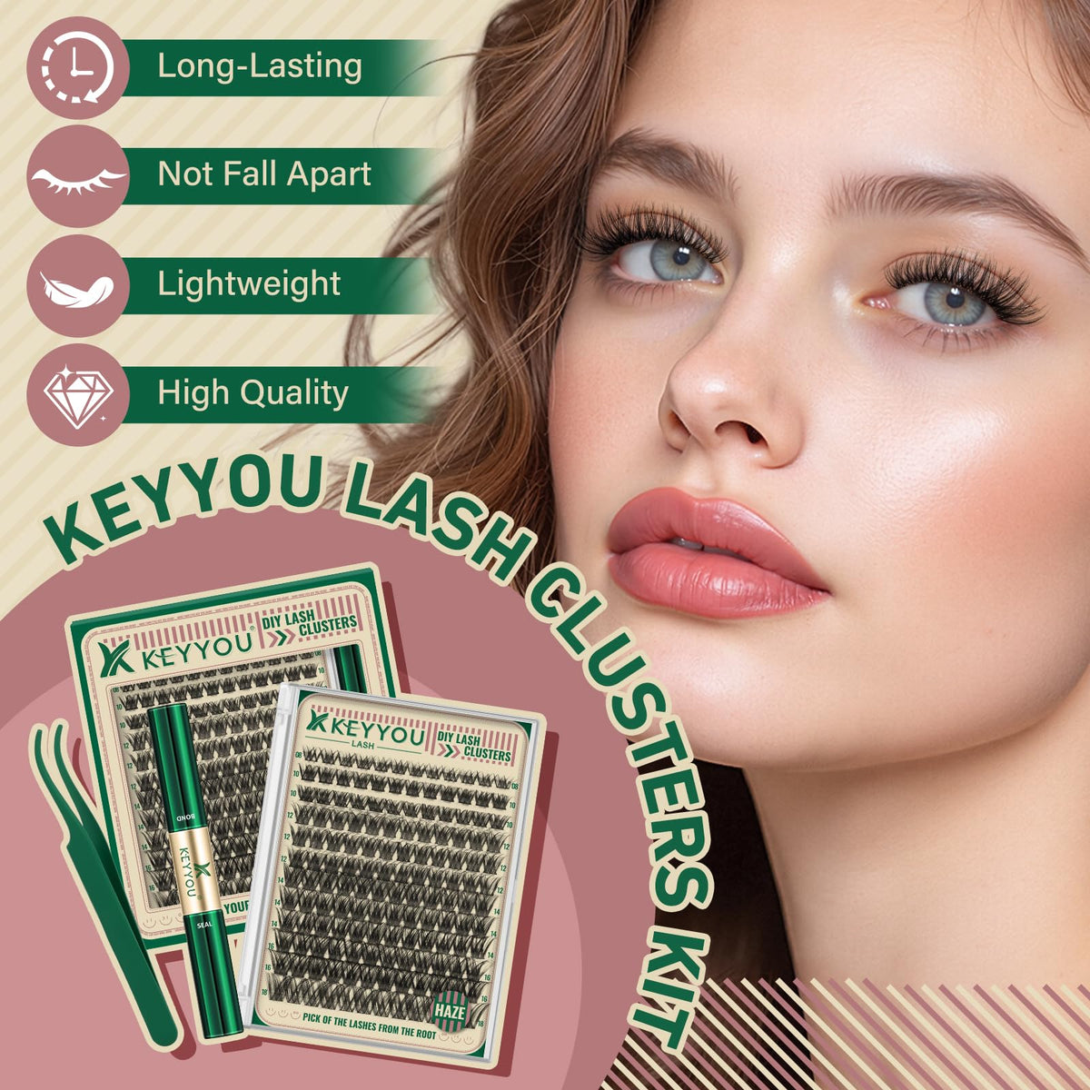 KEYYOU Lash Clusters Kit close-up of lash clusters