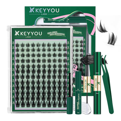 KEYYOU Lash Clusters Kit front view with 120 individual lash clusters