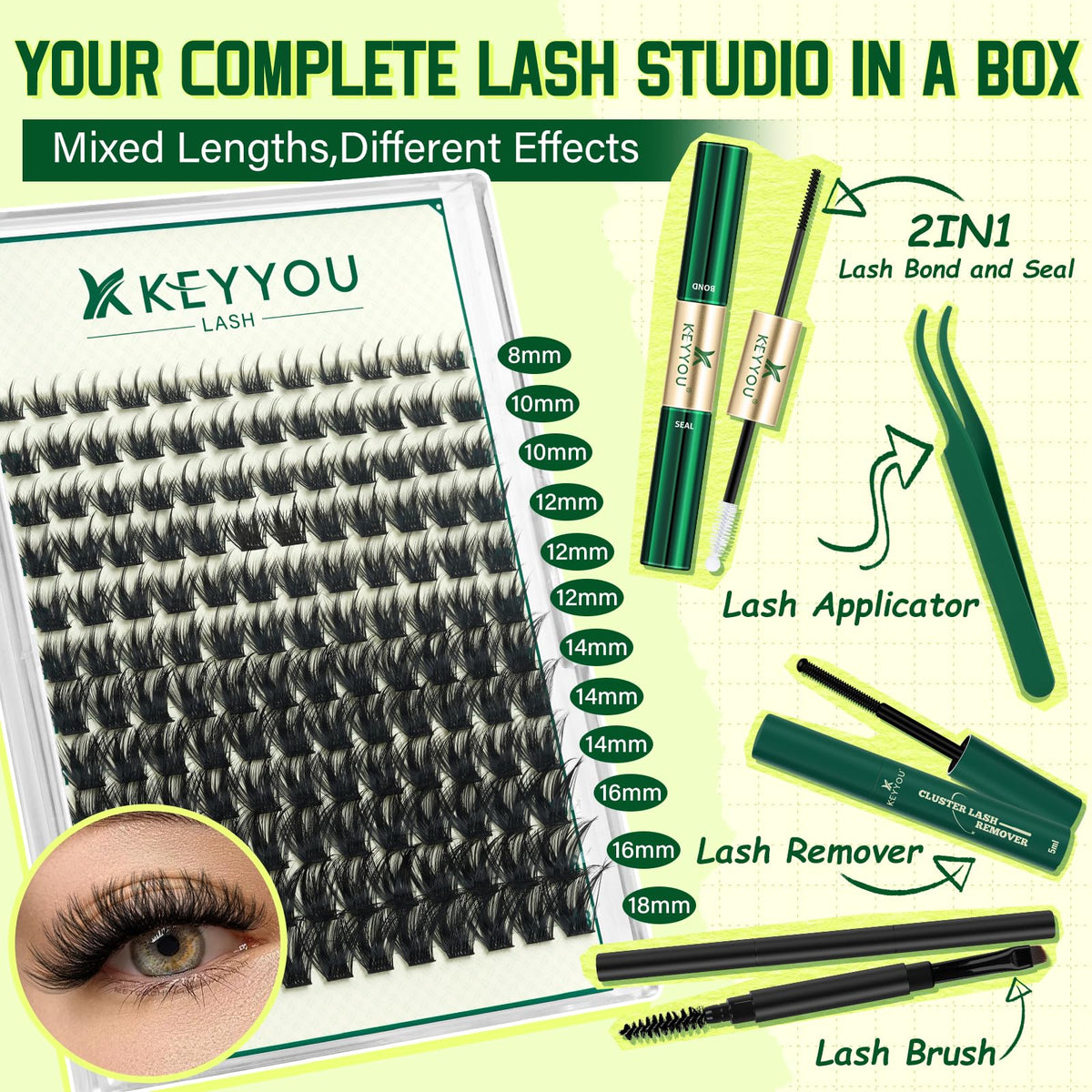 KEYYOU Lash Clusters Kit lash brush and applicators