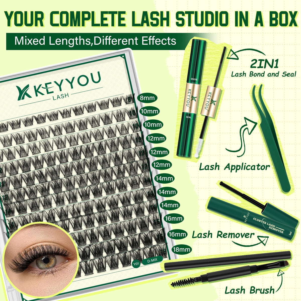 KEYYOU Lash Clusters Kit packaging side view