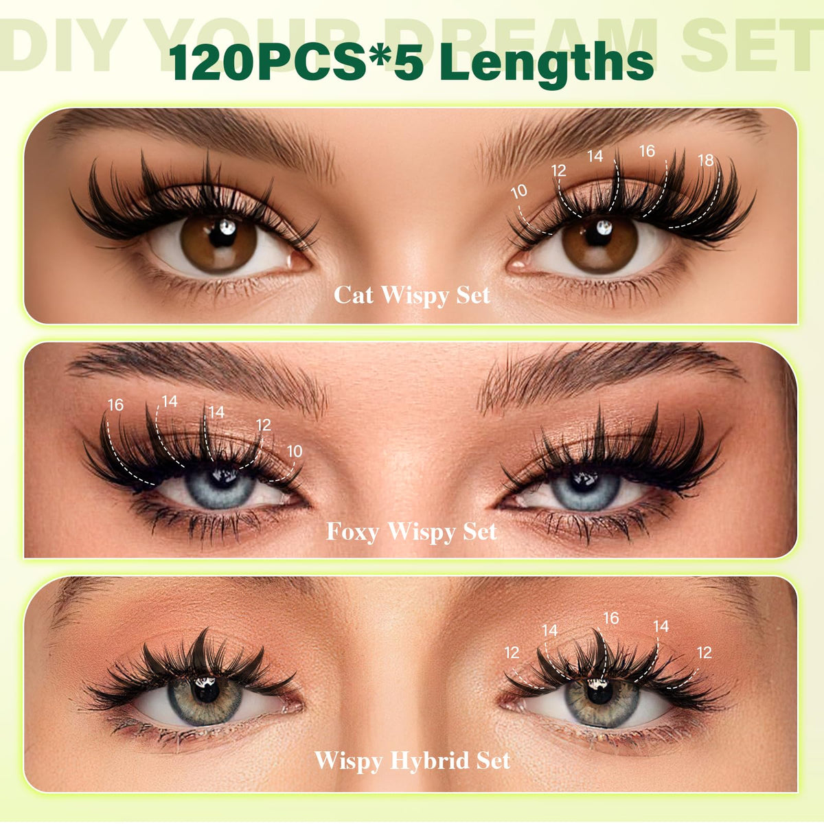 KEYYOU Lash Clusters Kit showing mixed lengths of lash clusters