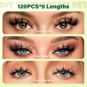KEYYOU Lash Clusters Kit showing mixed lengths of lash clusters