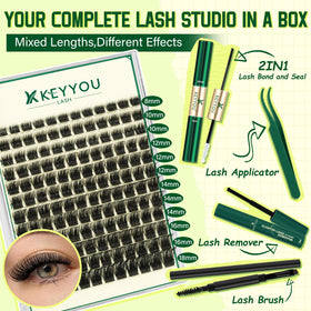 KEYYOU Lash Clusters Kit showing various lash lengths