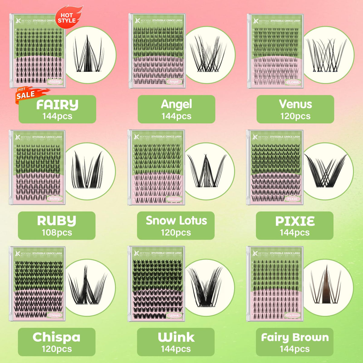 KEYYOU lash clusters kit with brush and remover oil