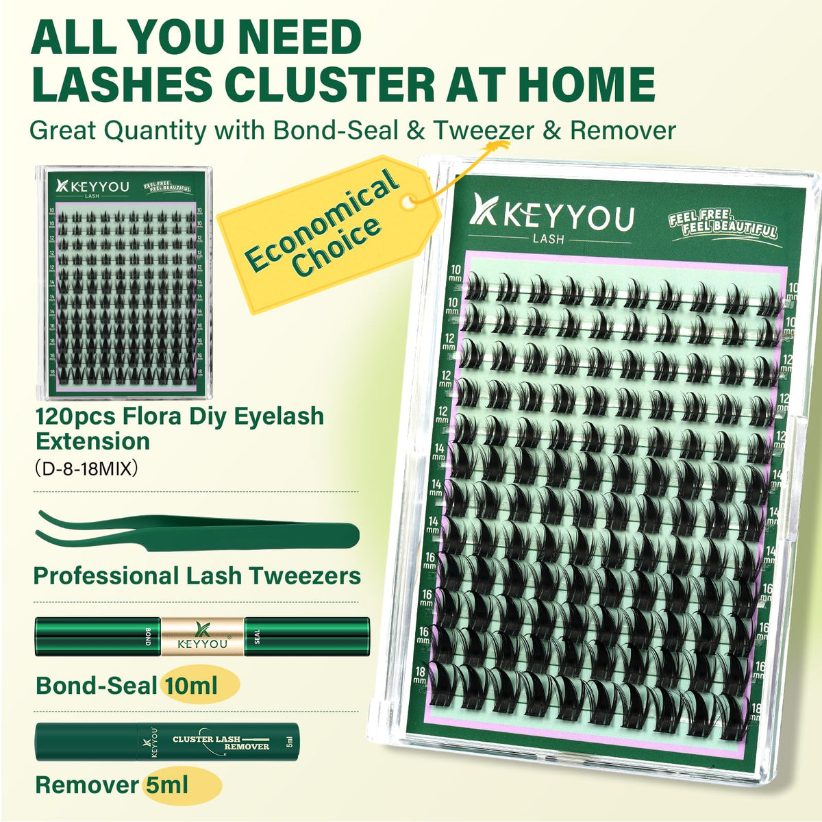 KEYYOU Lash Clusters Kit with lash tweezers and adhesive