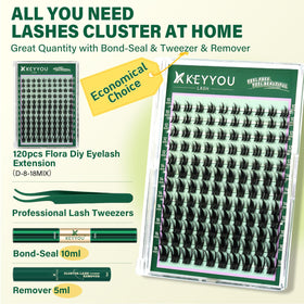 KEYYOU Lash Clusters Kit with lash tweezers and adhesive