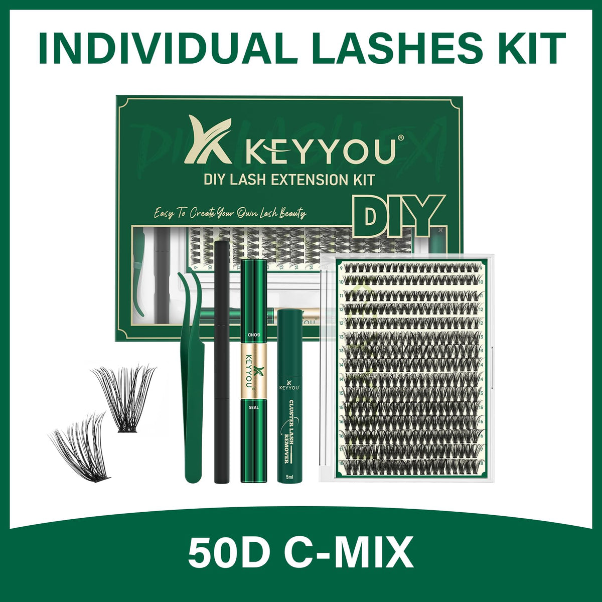 KEYYOU Lash Extension Kit components arranged neatly