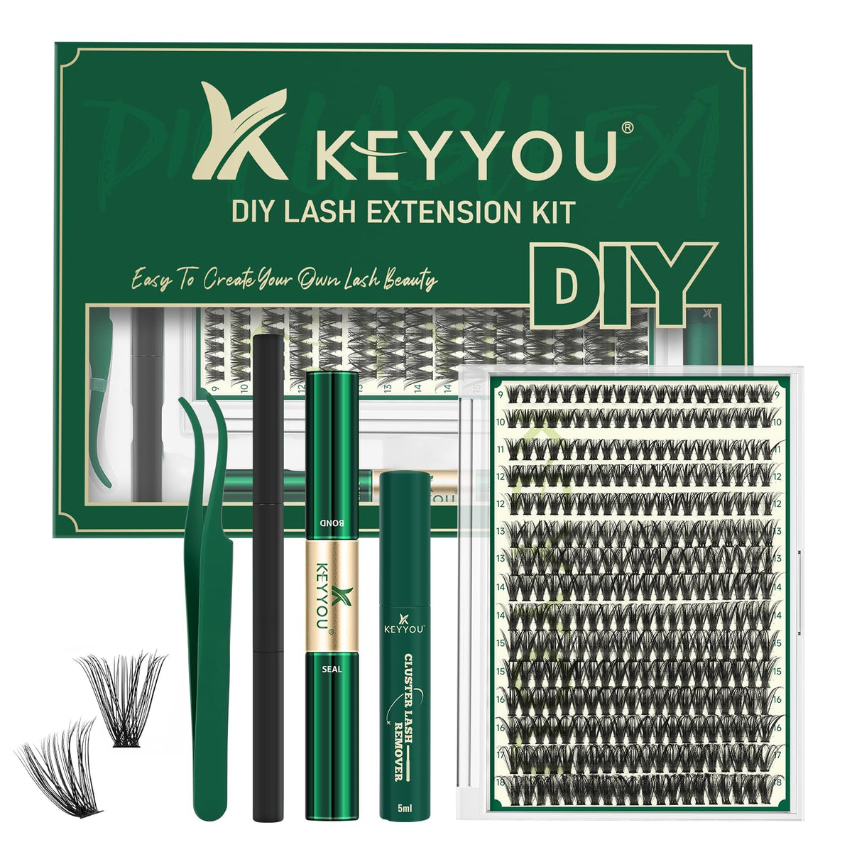 KEYYOU Lash Extension Kit front view with 300 lash clusters
