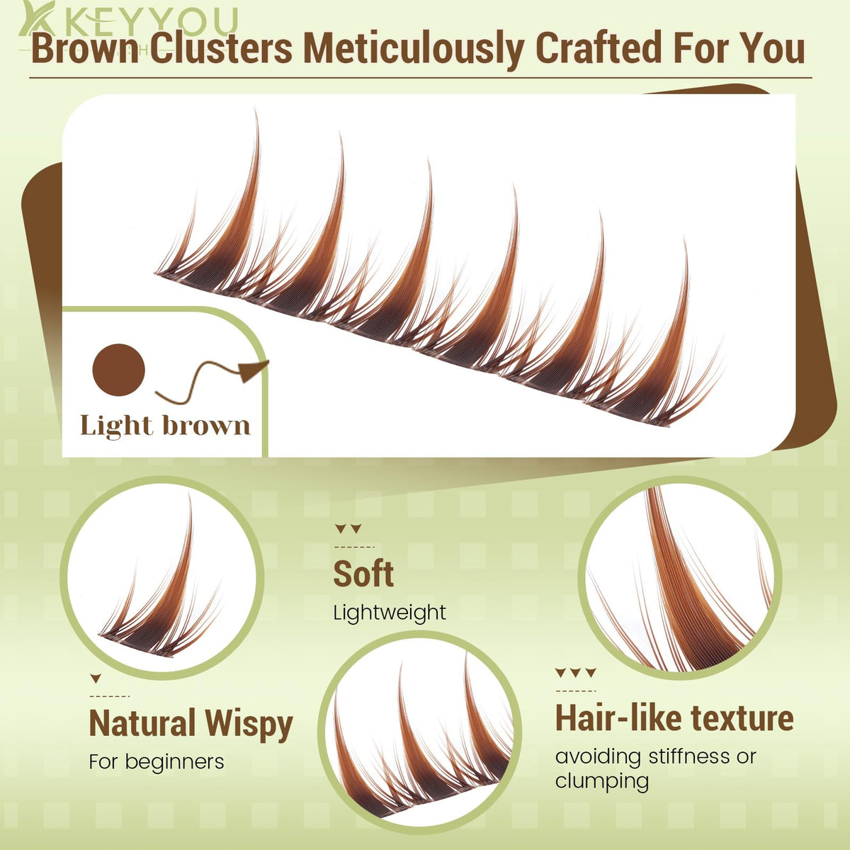 KEYYOU Manga Brown Lash Clusters Kit contents layout