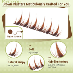 KEYYOU Manga Brown Lash Clusters Kit contents layout
