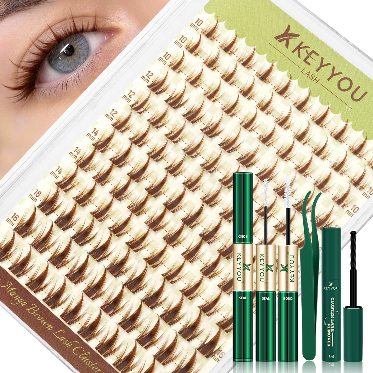 KEYYOU Manga Brown Lash Clusters Kit packaging front view