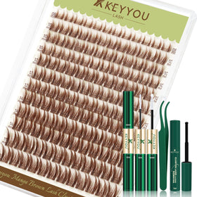 KEYYOU Manga Brown Lash Clusters Kit with glue and lashes