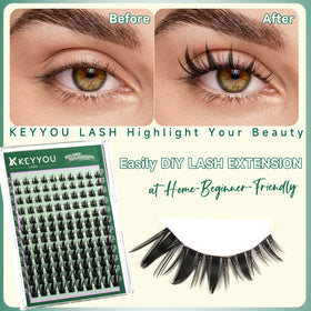 KEYYOU Manga Lash Clusters applied on model showcasing natural look