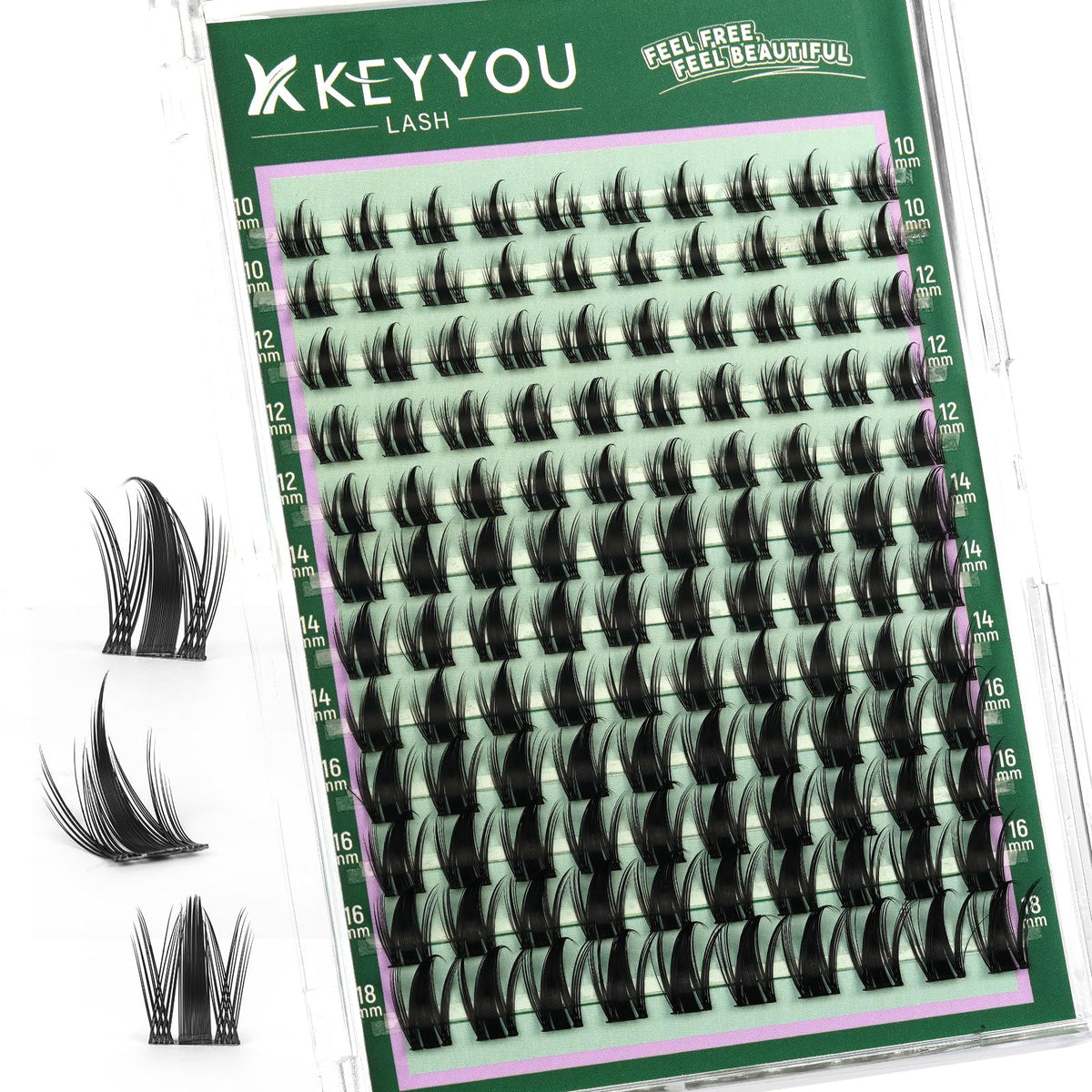 KEYYOU Manga Lash Clusters front view with mixed lengths 10-18mm