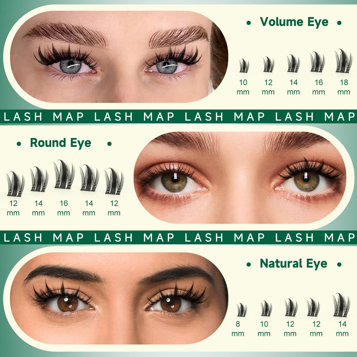KEYYOU Manga Lash Clusters showing mixed lengths 10-18mm