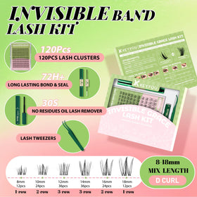 KEYYOU Naiad Lash Clusters Kit contents including lashes and glue
