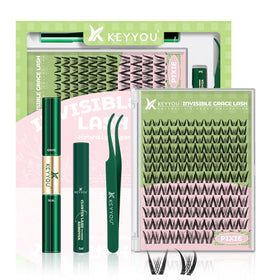 KEYYOU Pixie Lash Clusters Kit front view with all accessories