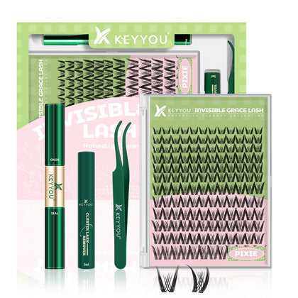 KEYYOU Pixie Lash Clusters Kit front view with all accessories