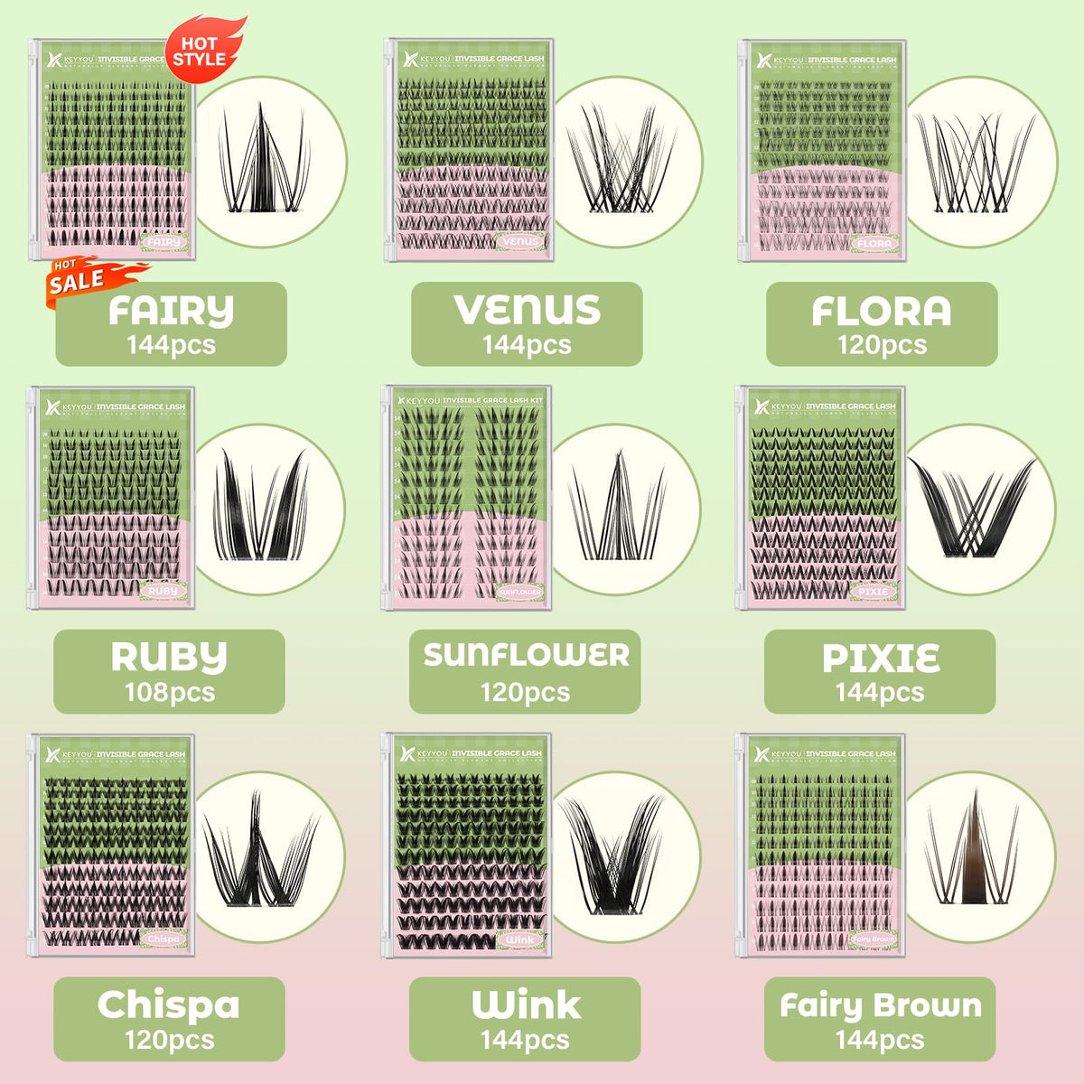 KEYYOU Pixie Lash Clusters Kit with brush and remover oil