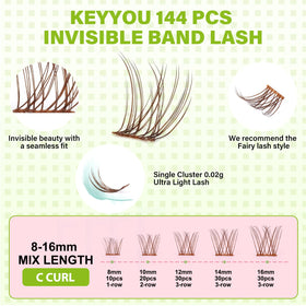 KEYYOU Venus Brown Lash Clusters close-up of lash band