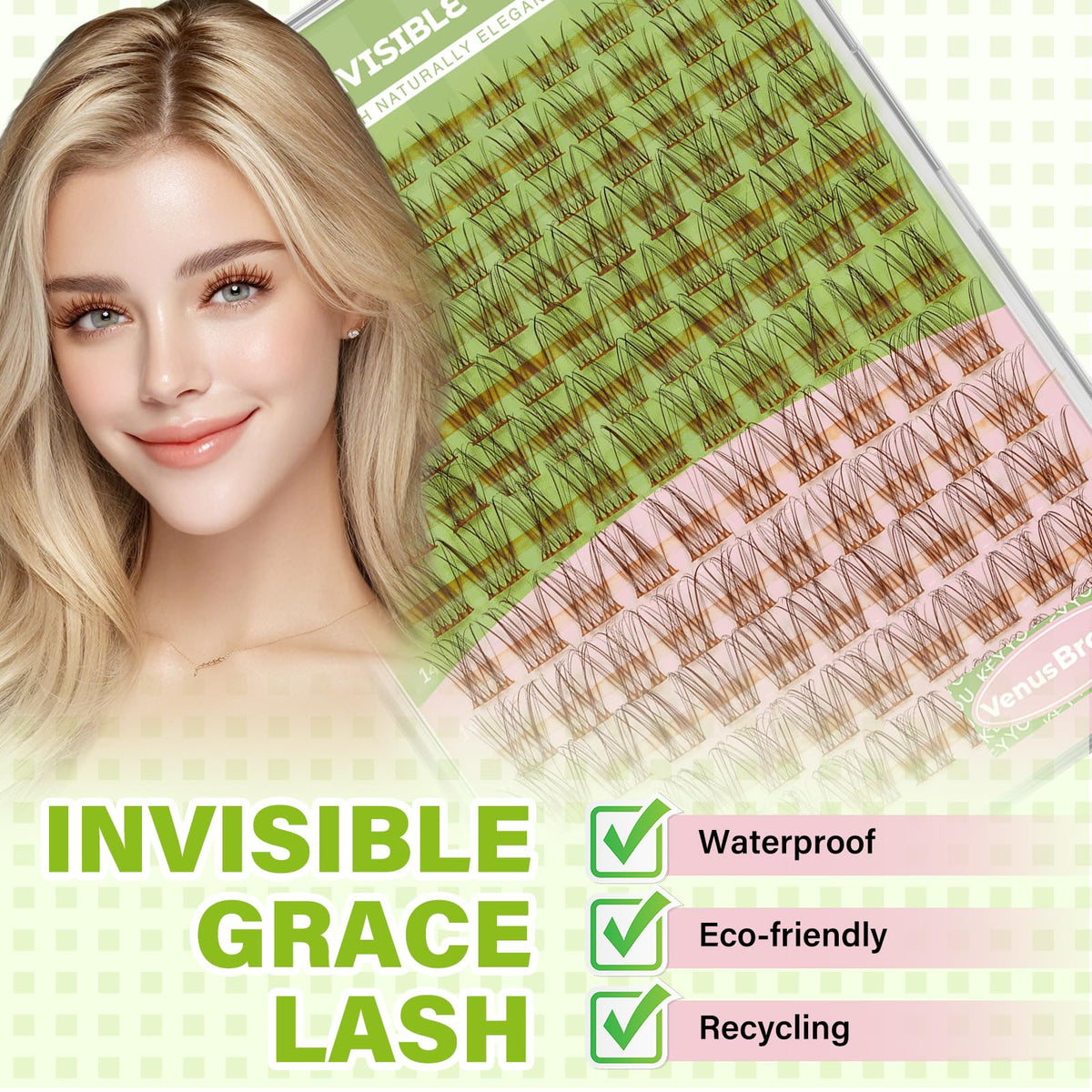 KEYYOU Venus Brown Lash Clusters displayed with various lengths