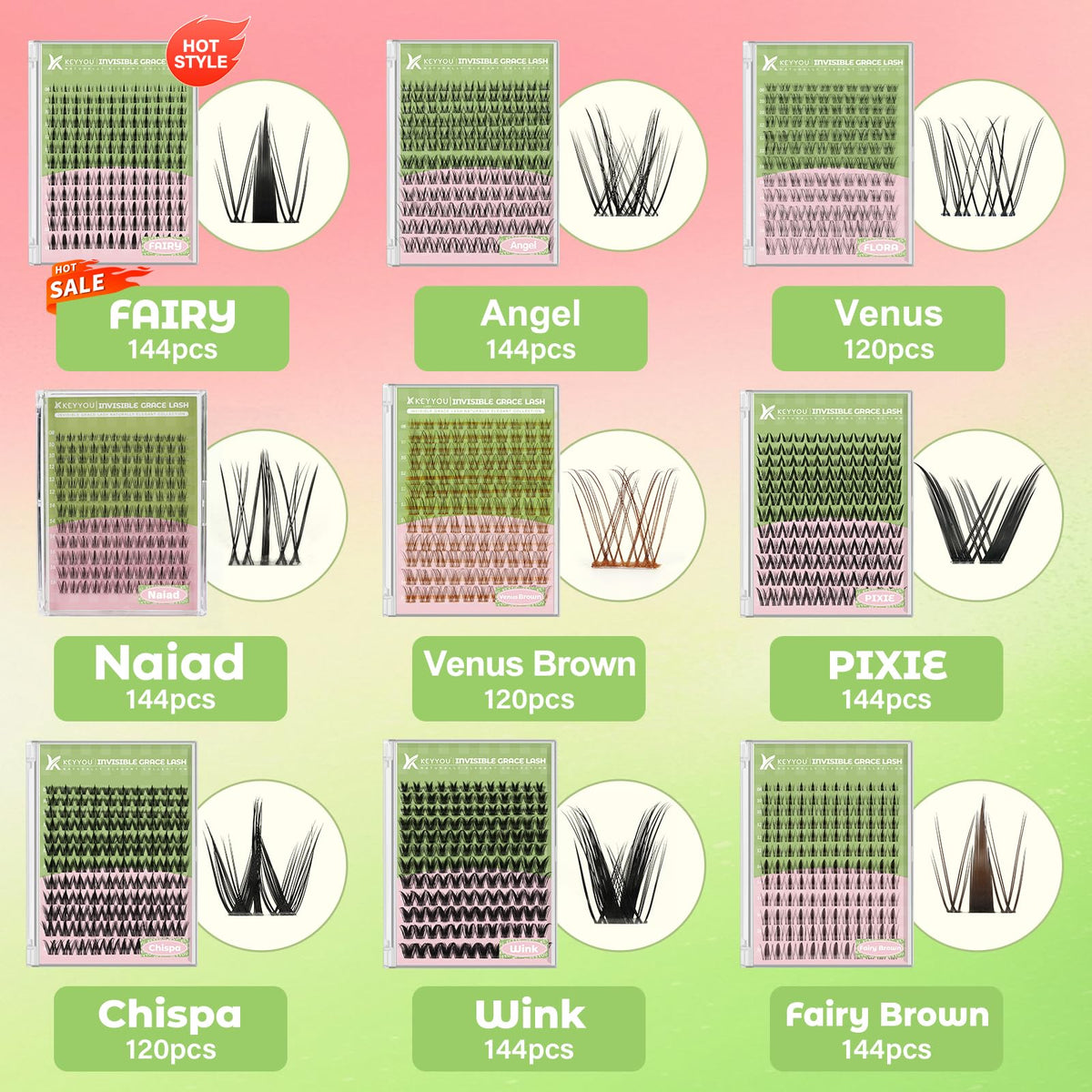 KEYYOU Venus Brown Lash Clusters in a beauty setup