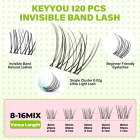 KEYYOU Venus Lash Clusters packaging with 144 lash clusters