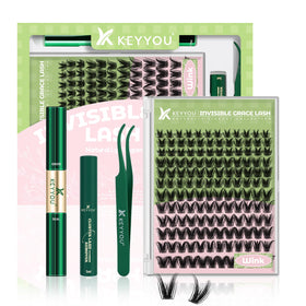 KEYYOU Wink Lash Clusters Kit front view with accessories