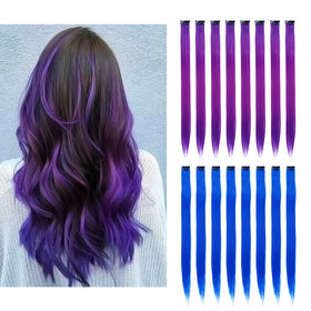 KGBFASS 16Pcs Clip in Hair Extensions purple and blue front view