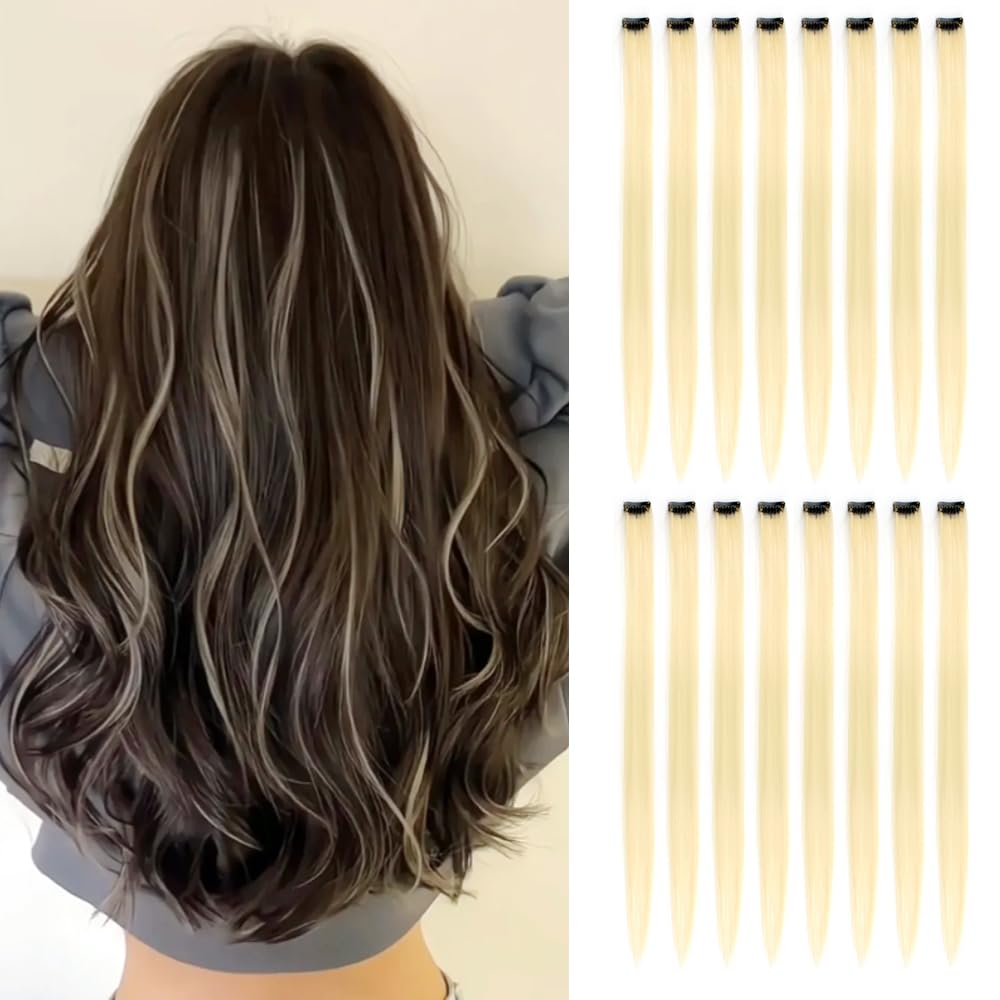 KGBFASS Clip-in Hair Extensions 16Pcs 22 Inch Synthetic Colour 613 front view