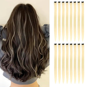 KGBFASS Clip-in Hair Extensions 16Pcs 22 Inch Synthetic Colour 613 front view