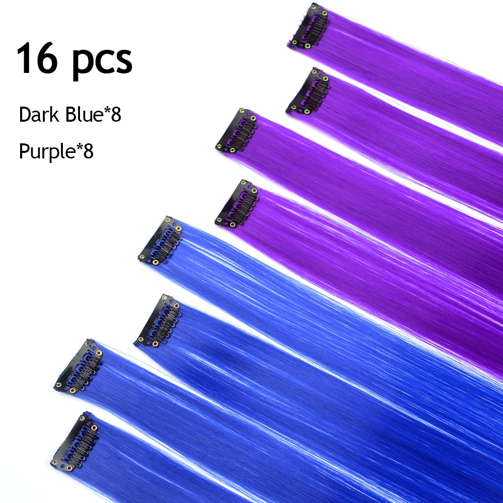 KGBFASS Clip in Hair Extensions showing purple and dark blue colours