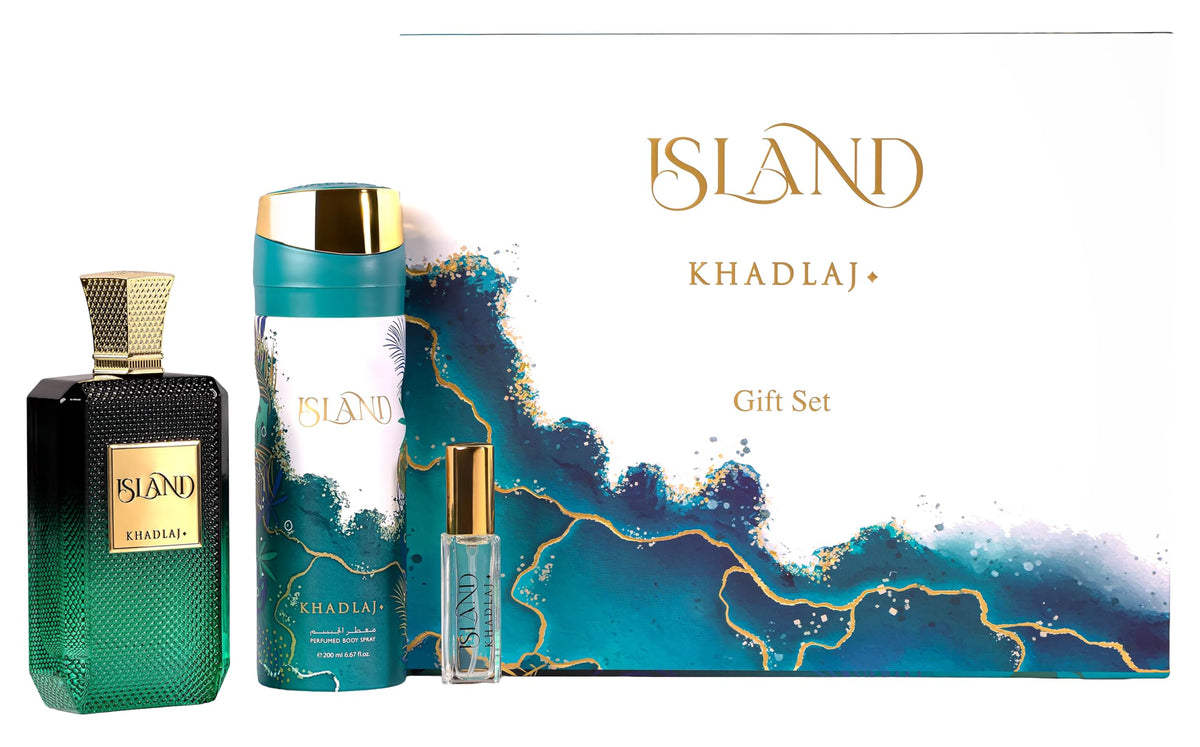 Khadlaj Island 3-Piece Gift Set travel spray close-up with 8ml size