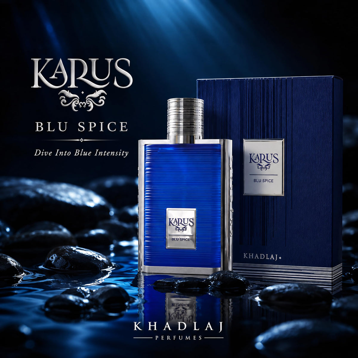 Khadlaj Karus Blu Spice Eau de Parfum with accessories
