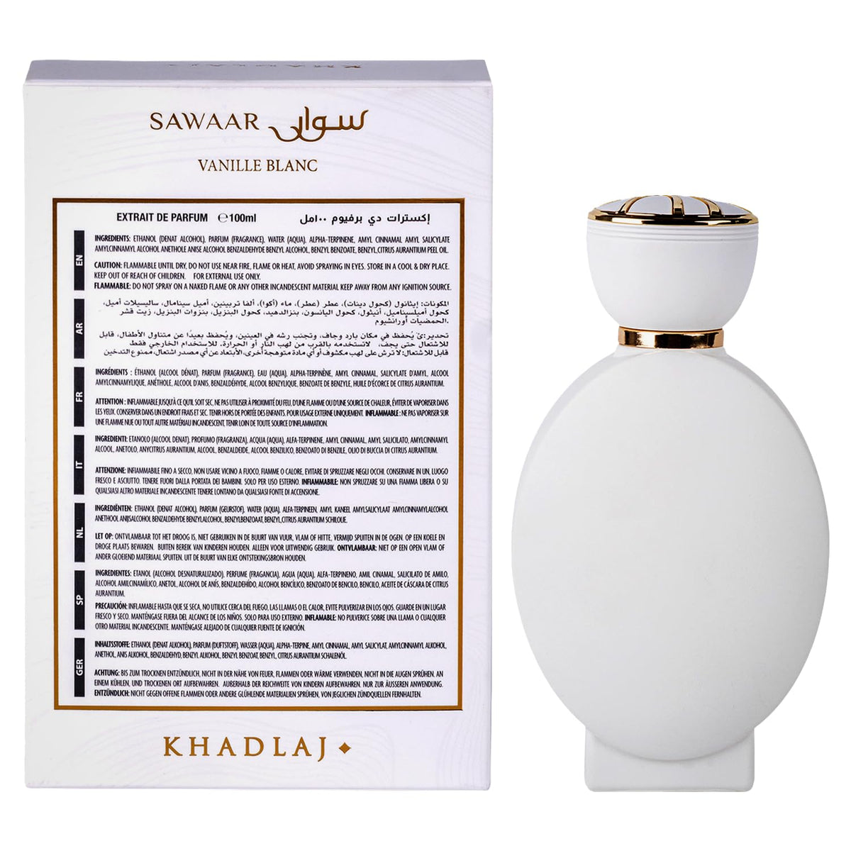 Khadlaj Sawaar Vanille Blanc Eau de Parfum bottle close-up