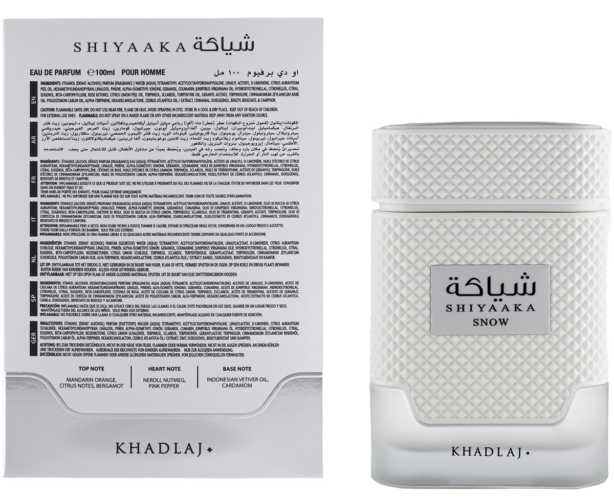 Khadlaj Shiyaaka Snow Eau de Parfum 100ml packaging