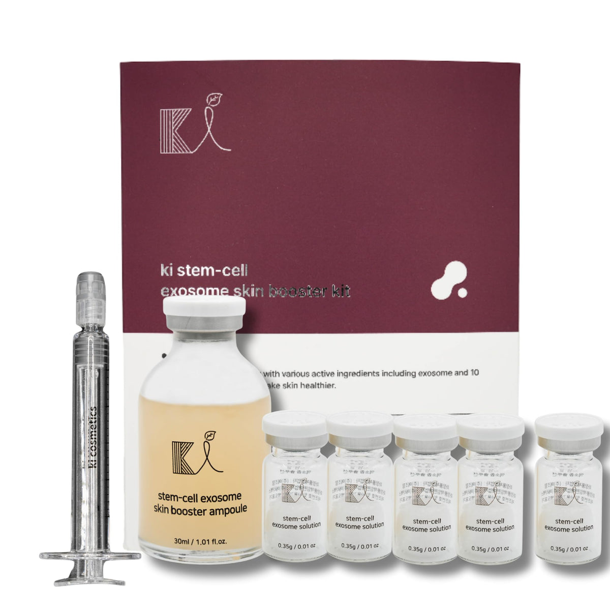 ki cosmetics Stem-Cell Exosome Skin support Kit front view with ampoules
