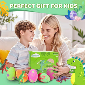 Kids enjoying bath time with STARYAR Dino Egg Bath Bombs