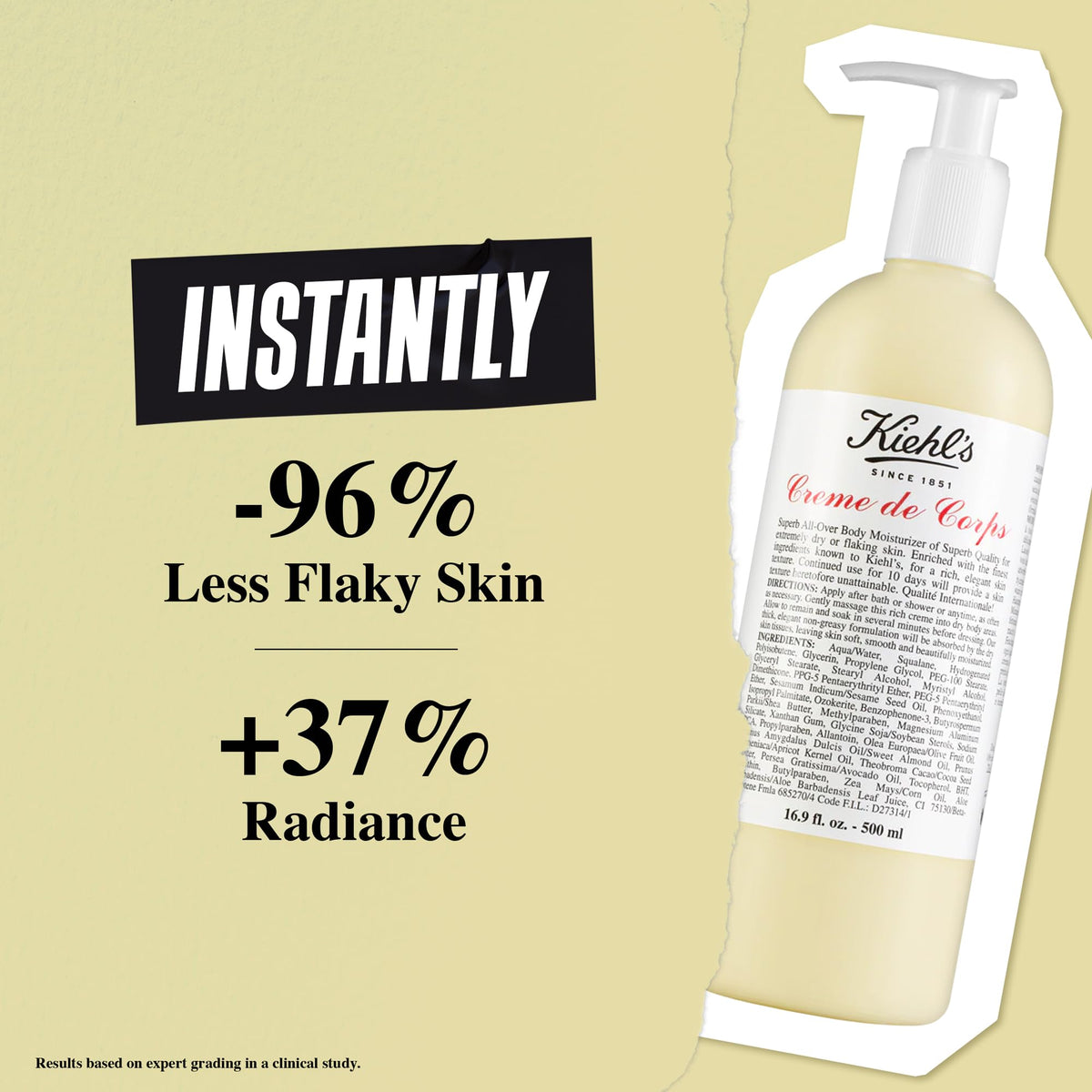 Kiehl's Crème de Corps Body Lotion 1L Pump on bathroom shelf