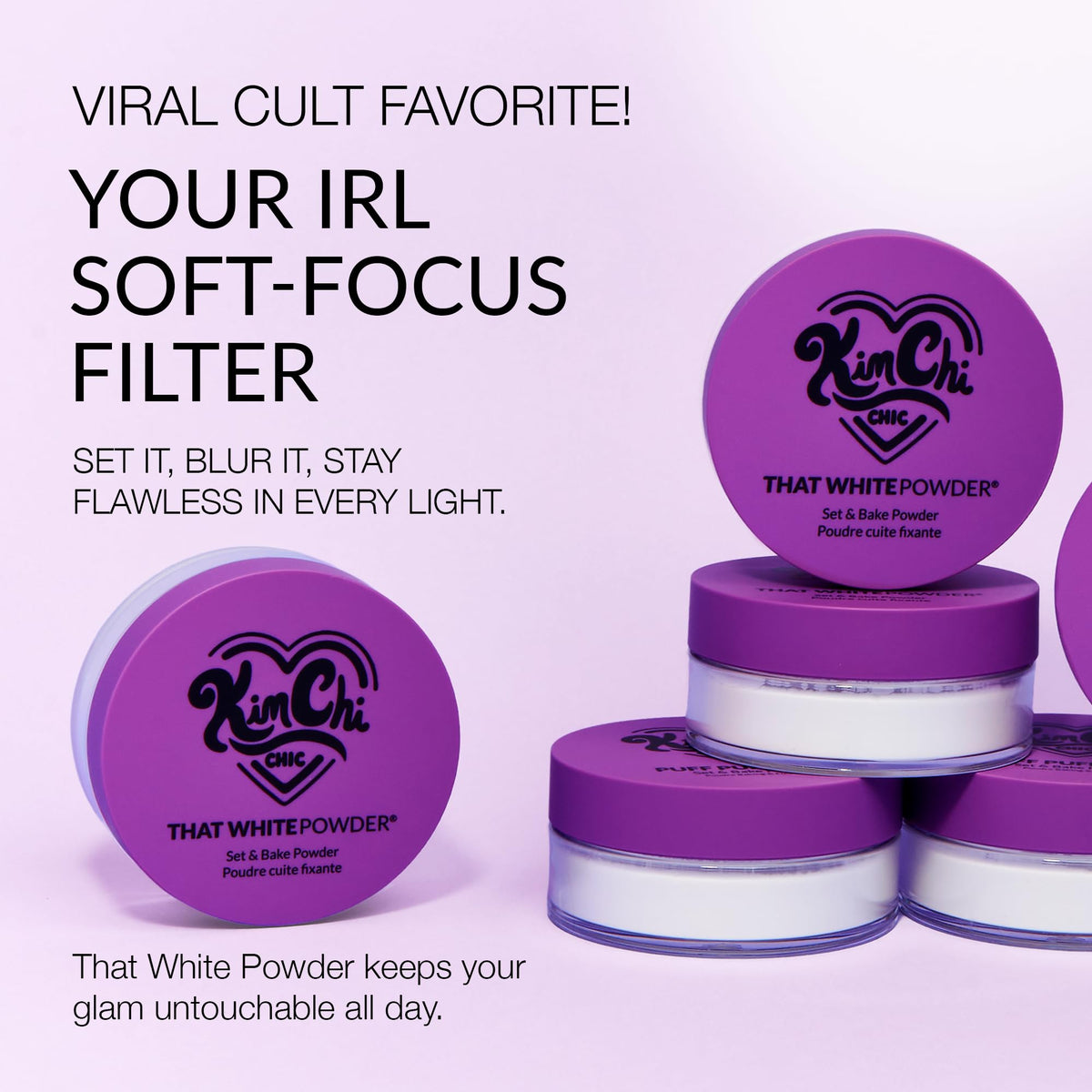 Kimchi Chic That White Powder Loose Setting Powder on vanity