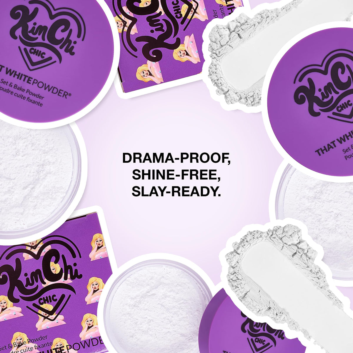 Kimchi Chic That White Powder Loose Setting Powder with makeup tools