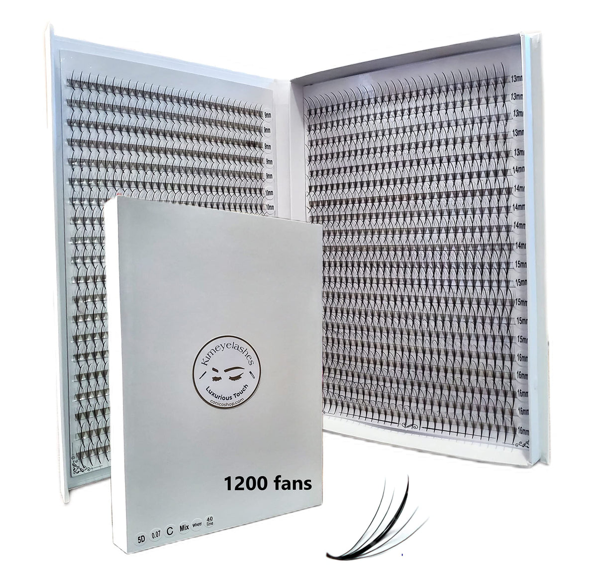 Kimeyelashes 5D Wispy Premade Fans box front view