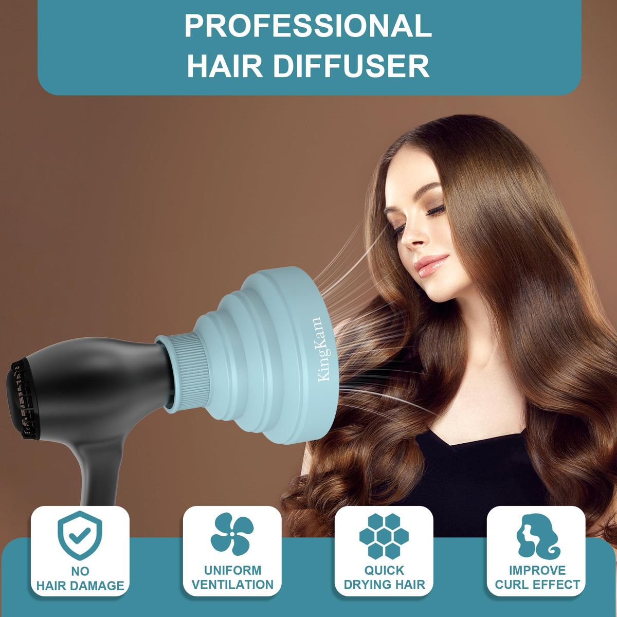 KingKam Hair Diffuser folded for easy storage